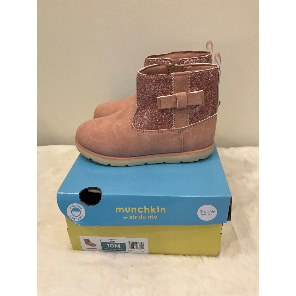 Munchkin by Stride Rite Girl's Size 10M Avalon Pink Glitter Side-Zip Boots NEW